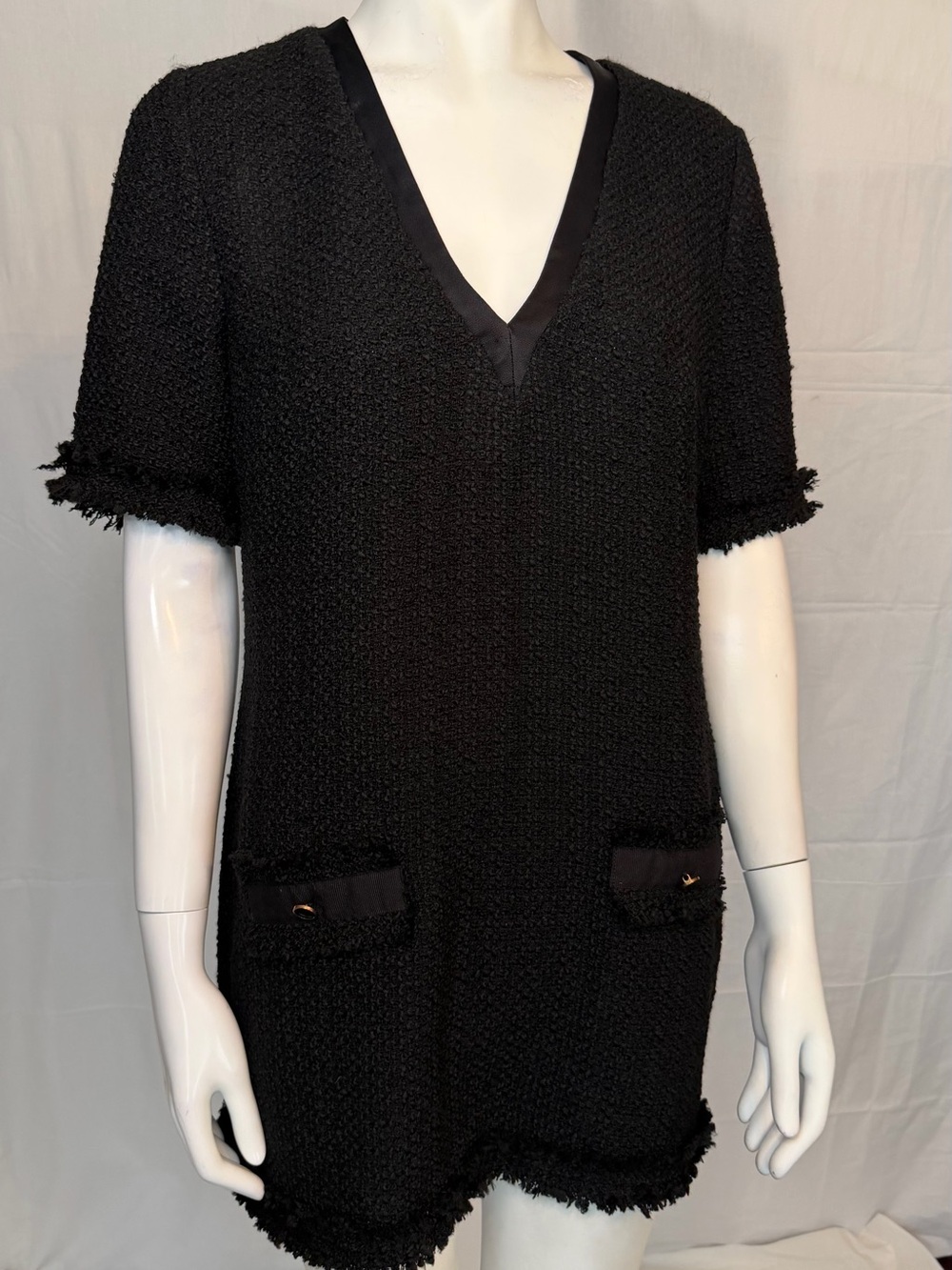 Zara Black Textured V-Neck Mini Dress